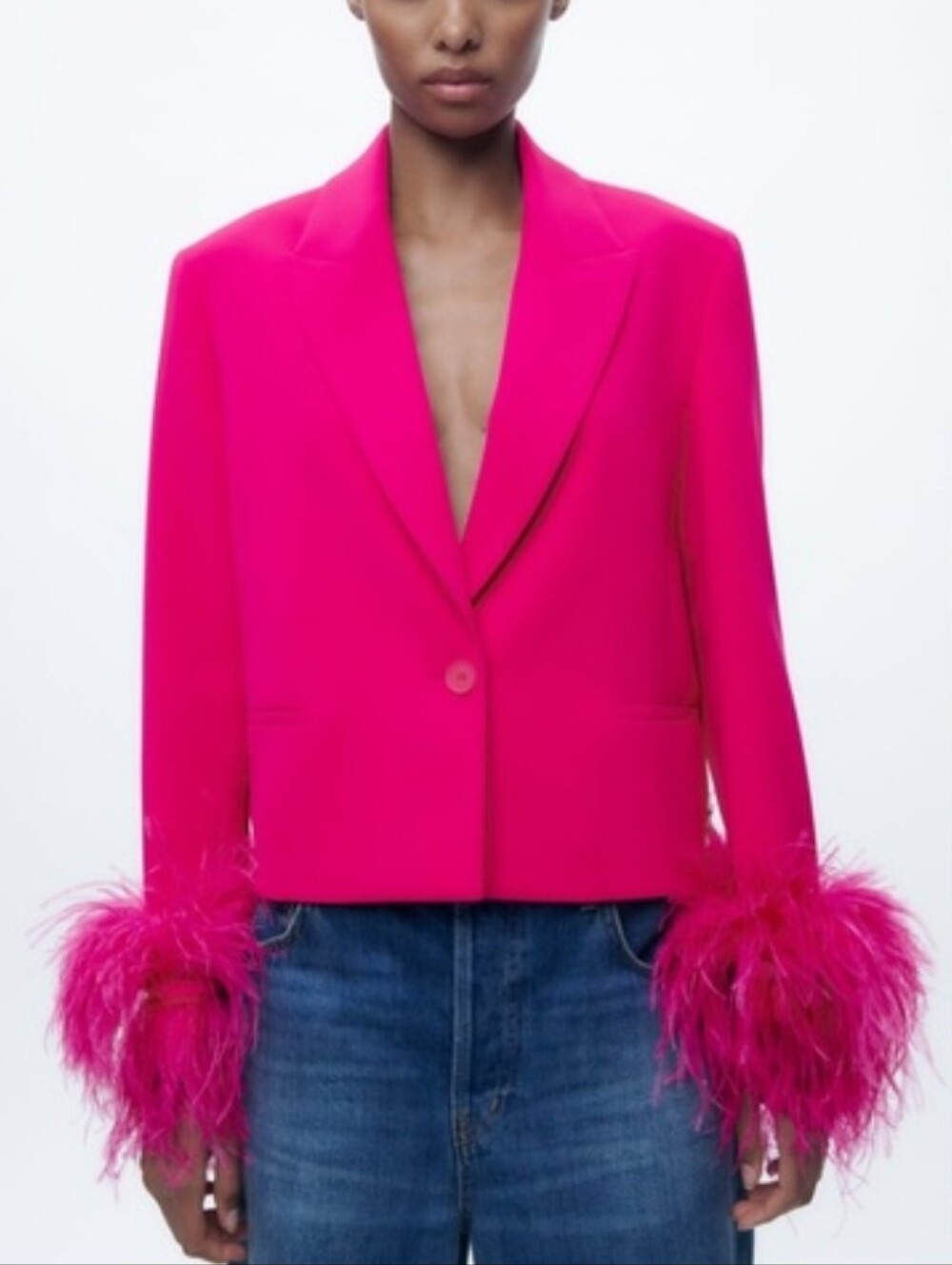Zara cropped feather blazer pink size M - Picture 9 of 15
